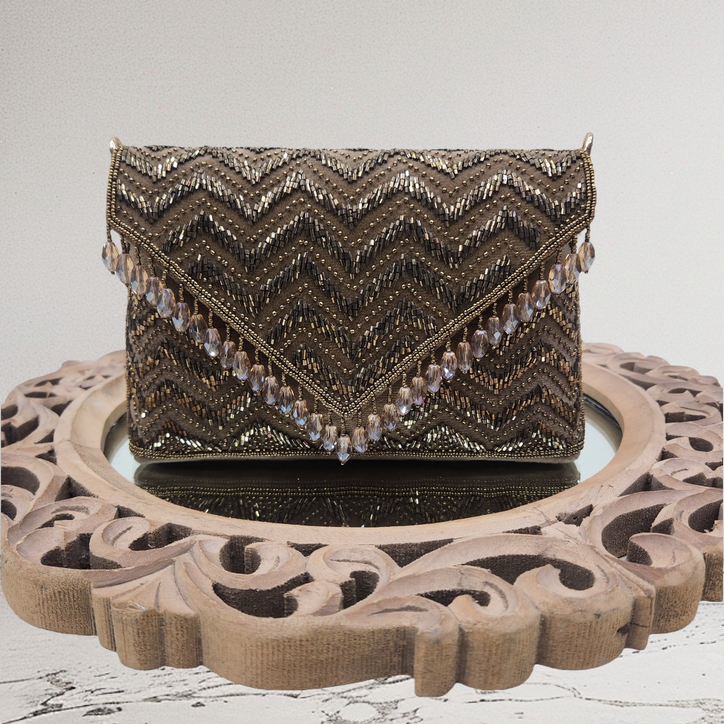 Swarnima Antique Gold Flapover Clutch