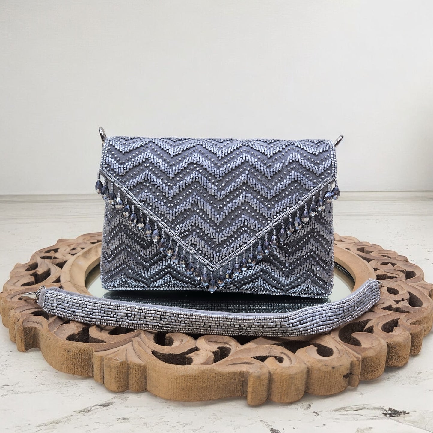 Swarnima Silver Flapover Clutch