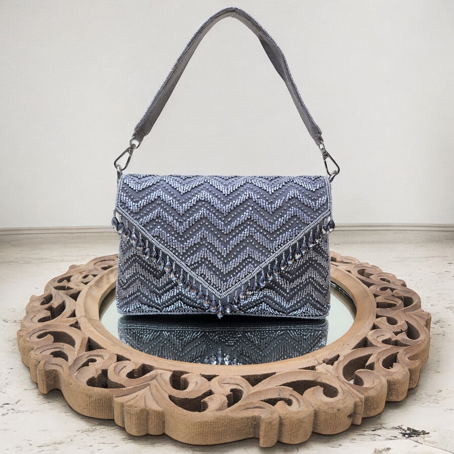 Swarnima Silver Flapover Clutch