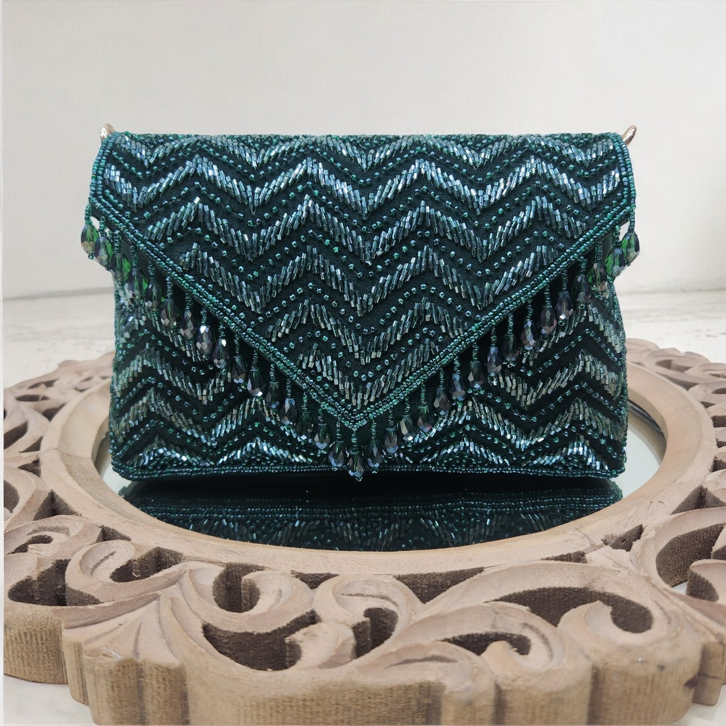 Swarnima Bottle Green Flapover Clutch