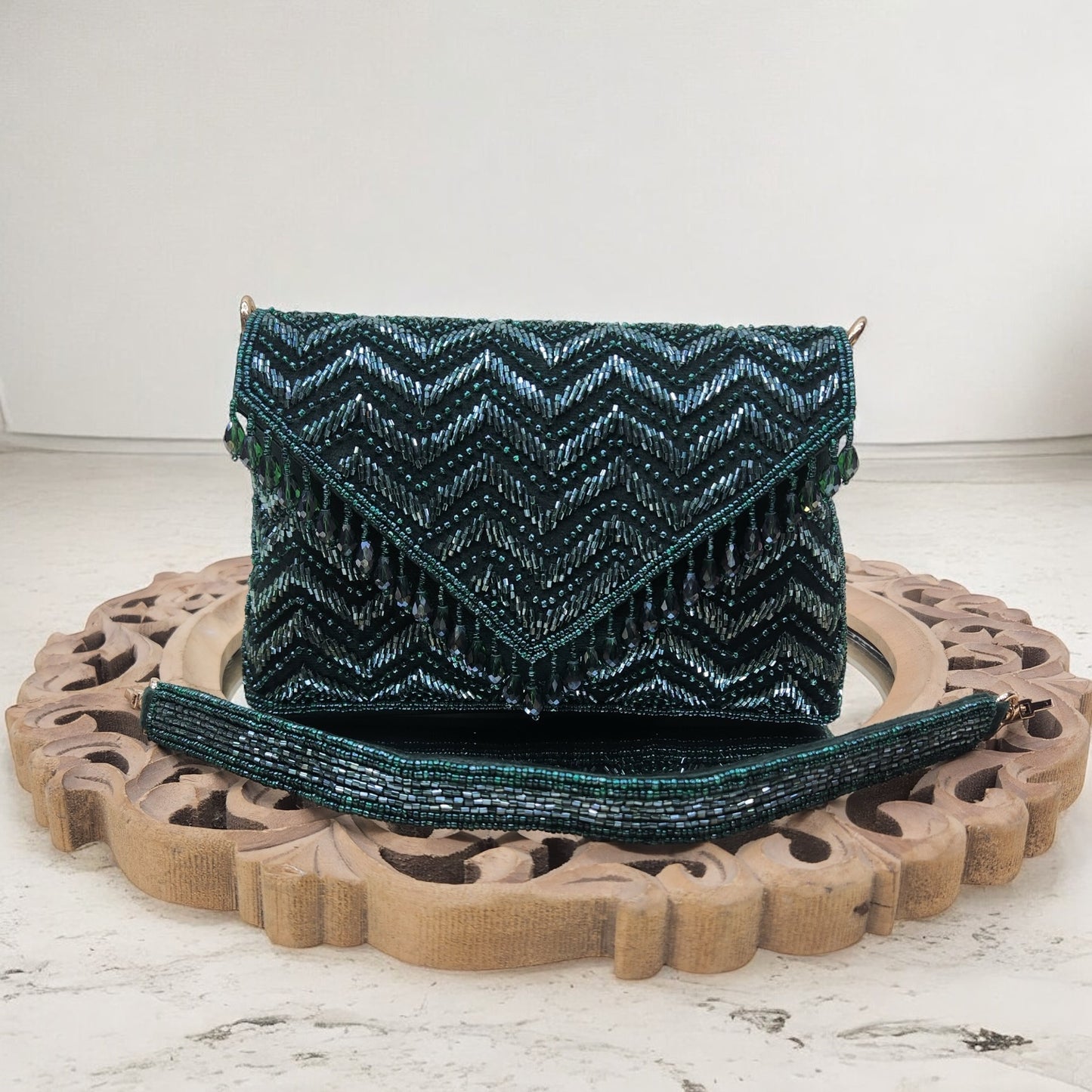 Swarnima Bottle Green Flapover Clutch