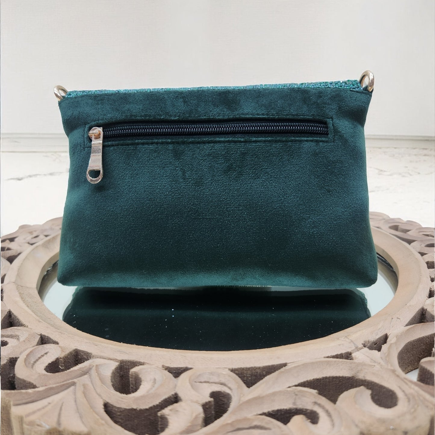 Swarnima Bottle Green Flapover Clutch