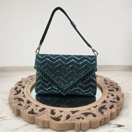 Swarnima Bottle Green Flapover Clutch