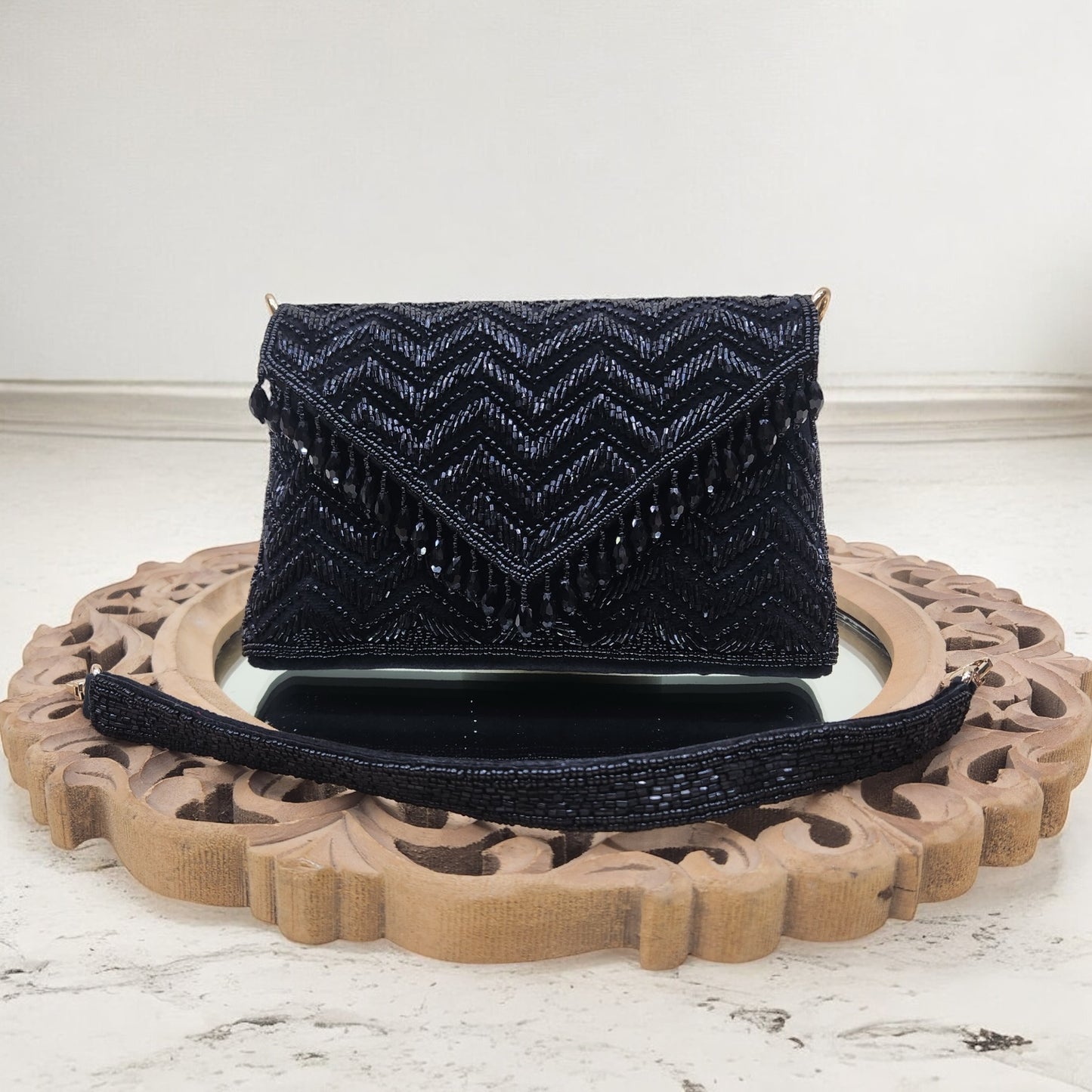 Swarnima Black Flapover Clutch