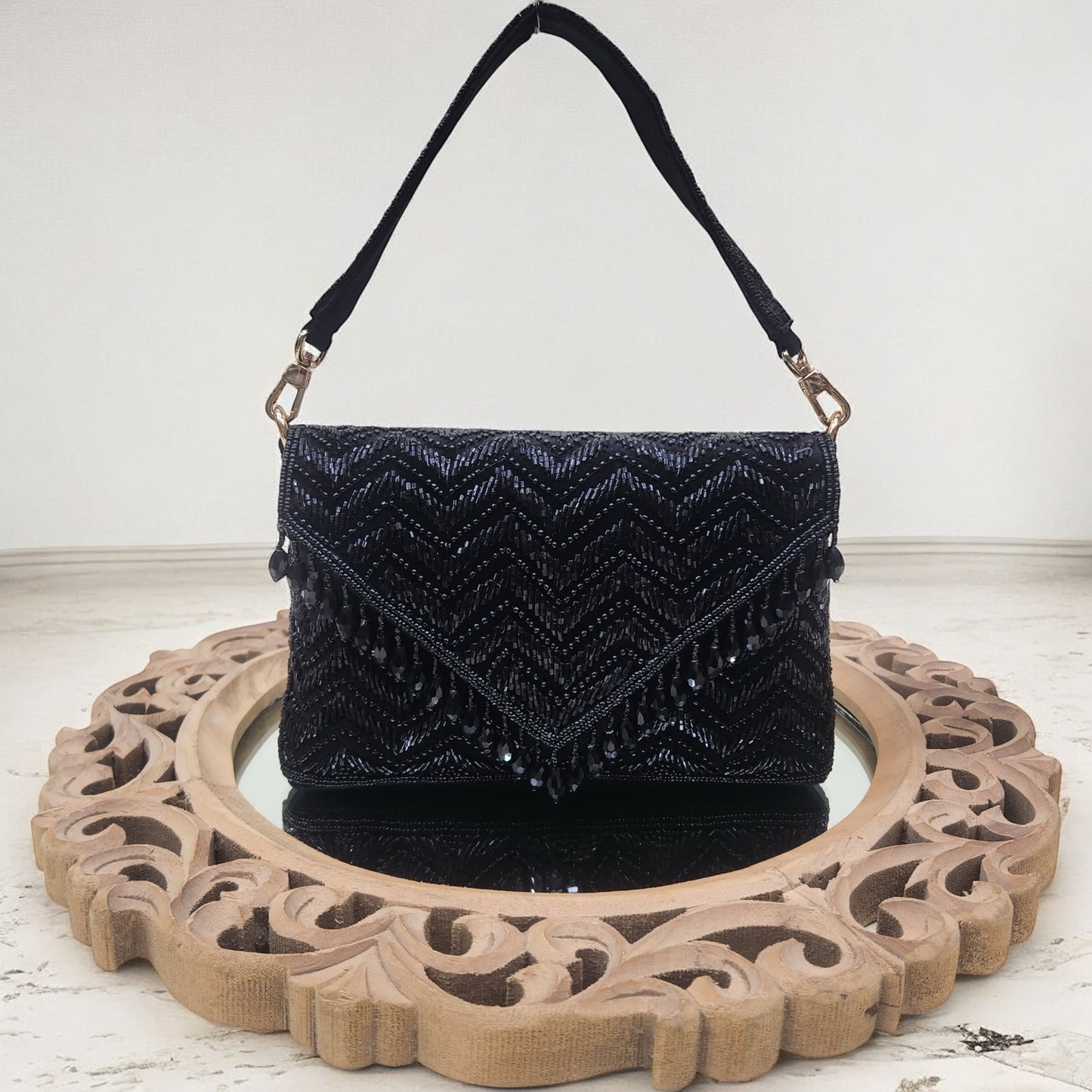 Swarnima Black Flapover Clutch