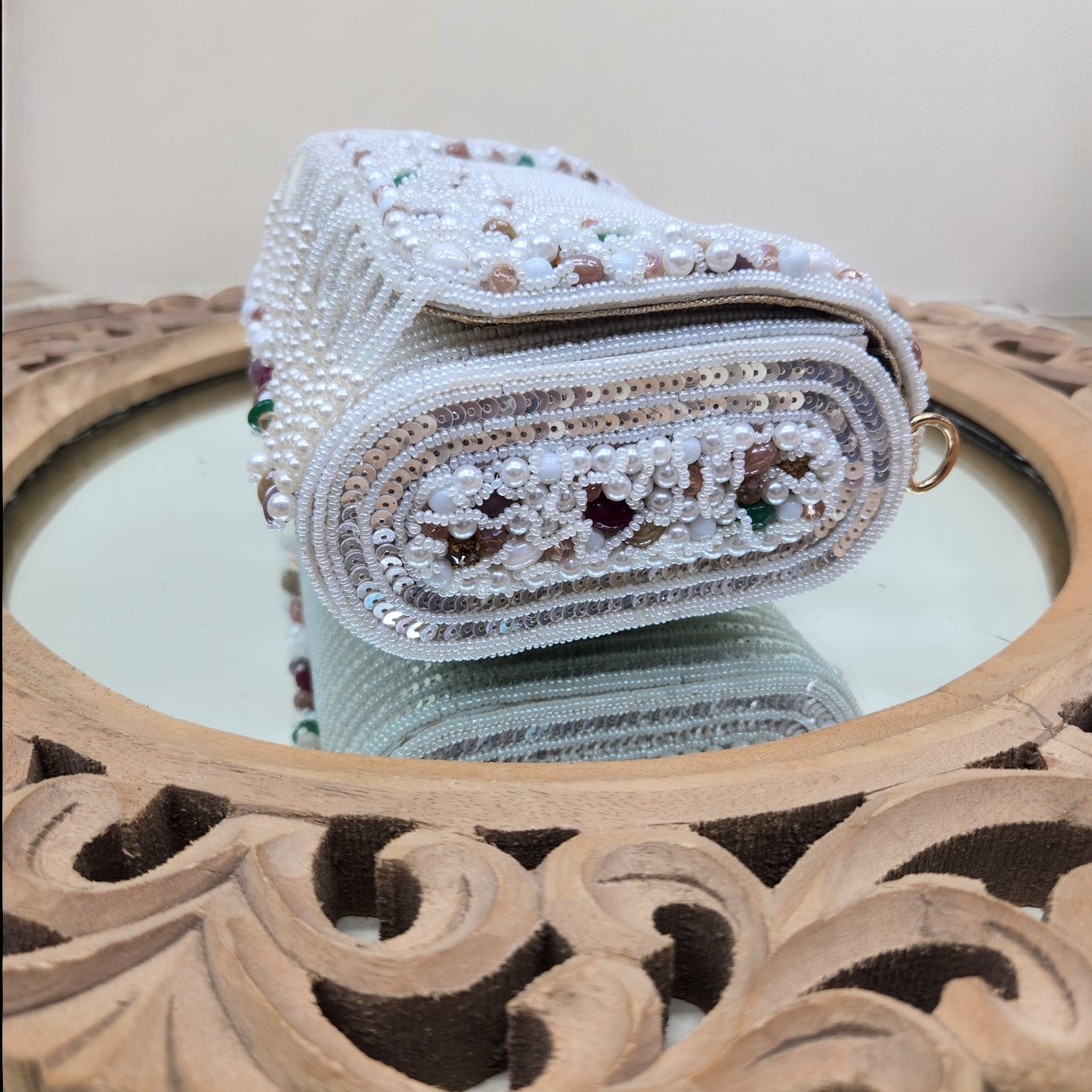 Amayra Sequined White Flapover Box Bag