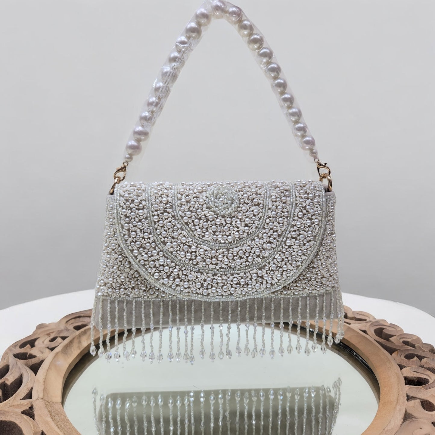 Naaz Ivory Flapover Box Clutch