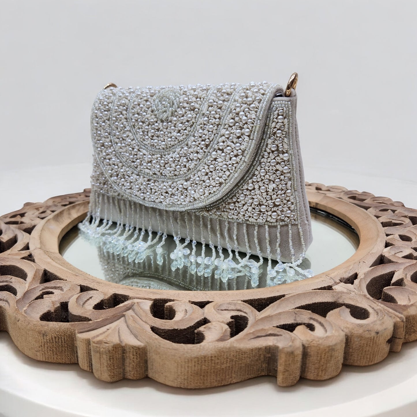 Naaz Ivory Flapover Box Clutch