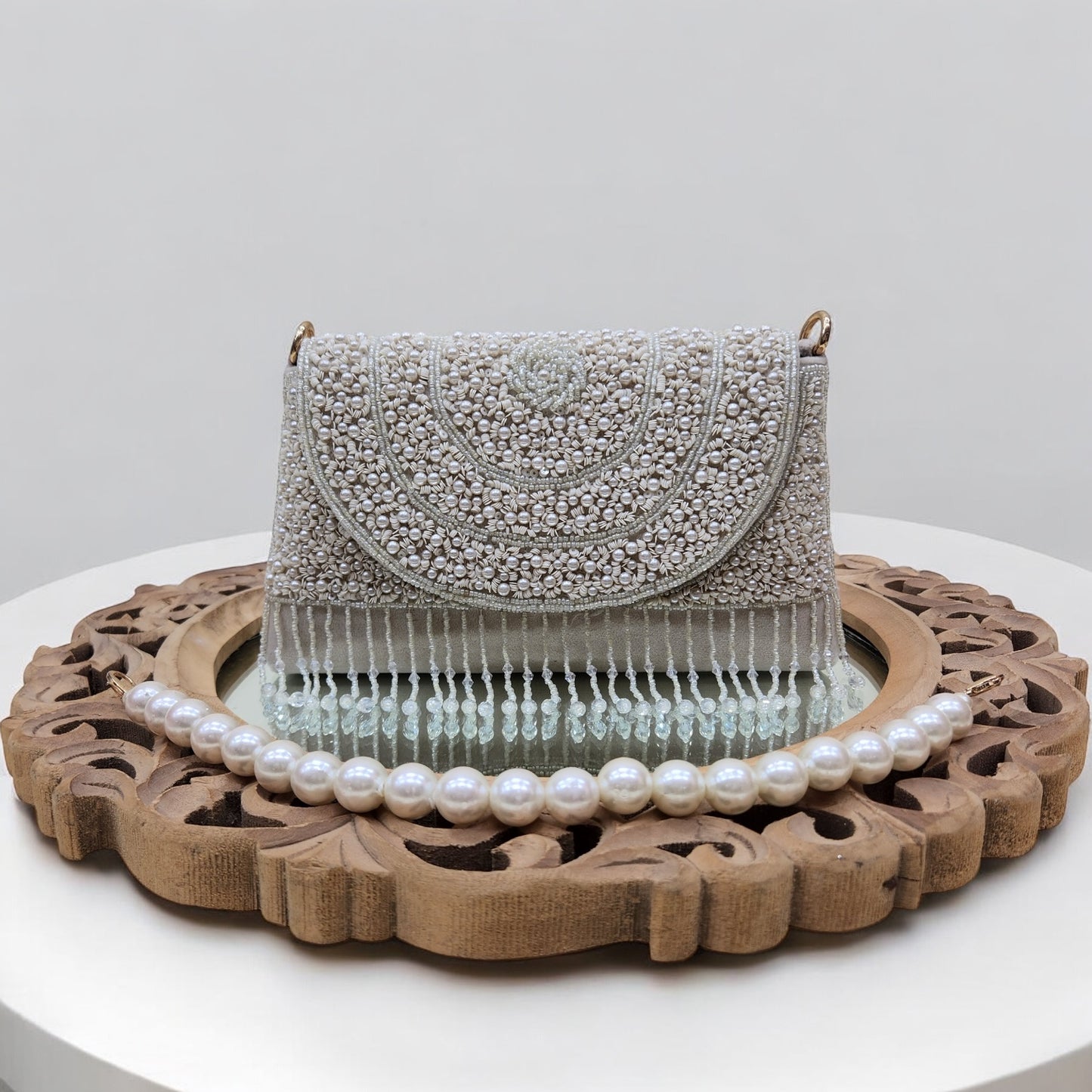 Naaz Ivory Flapover Box Clutch