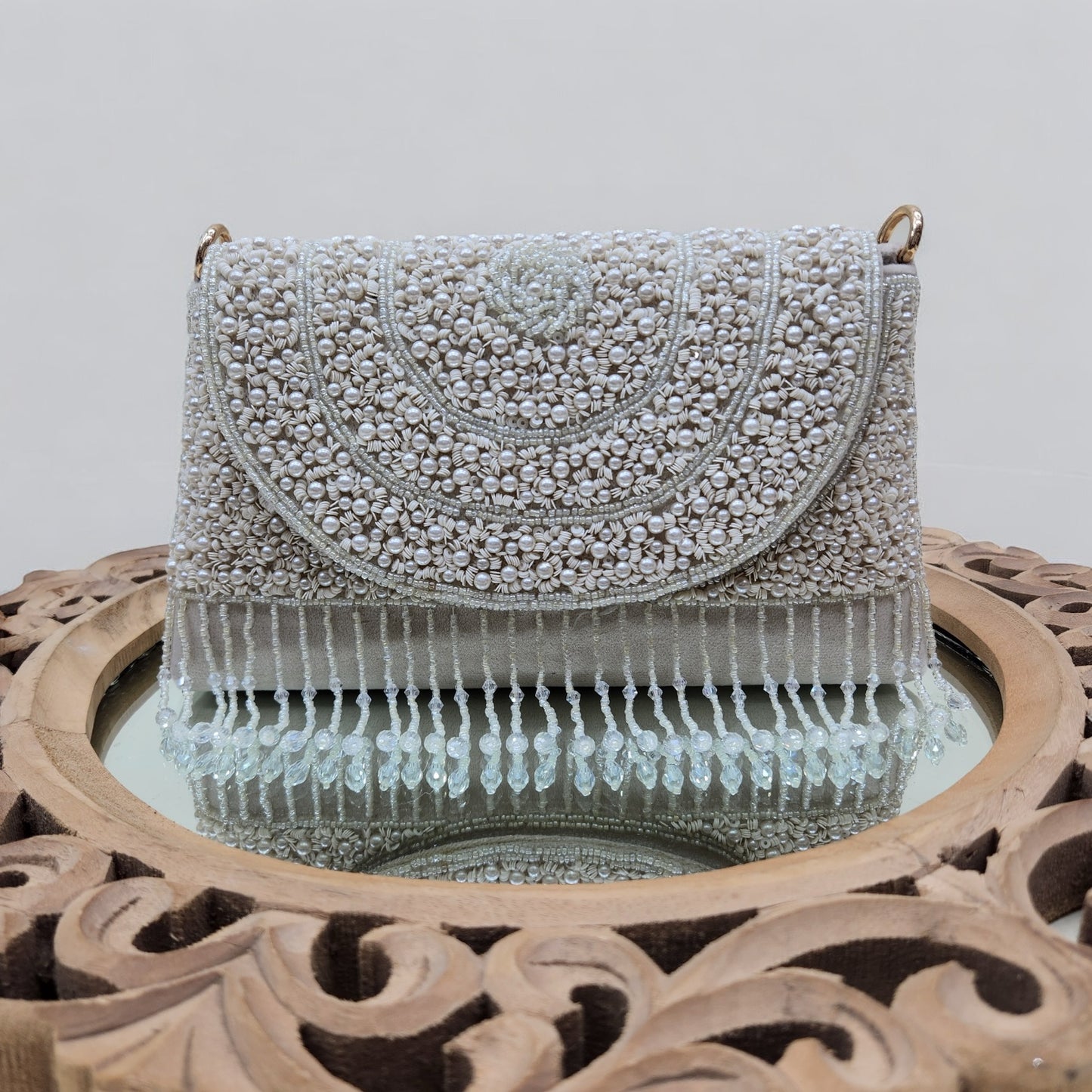 Naaz Ivory Flapover Box Clutch