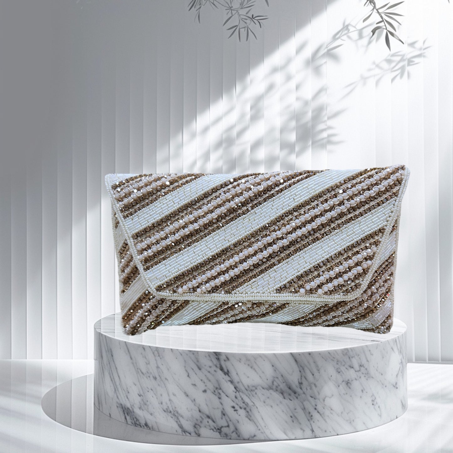 Swarnarekha Cream Envelope Clutch