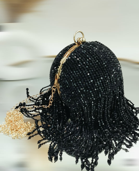 Jewel Crystal Ball Black Clutch