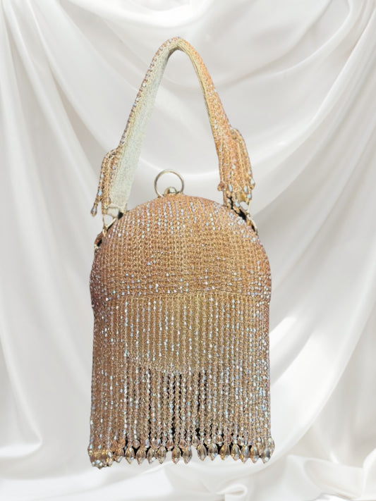 Jewel Crystal Ball Gold Clutch