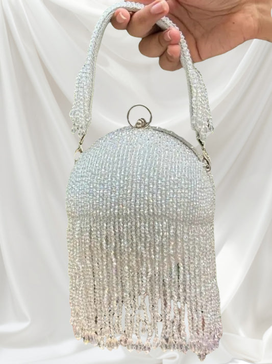 Jewel Crystal Ball White Clutch