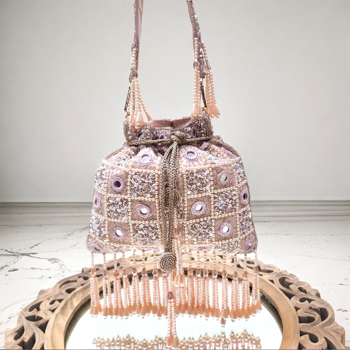 Rajwada Sheesh Rose Gold Potli