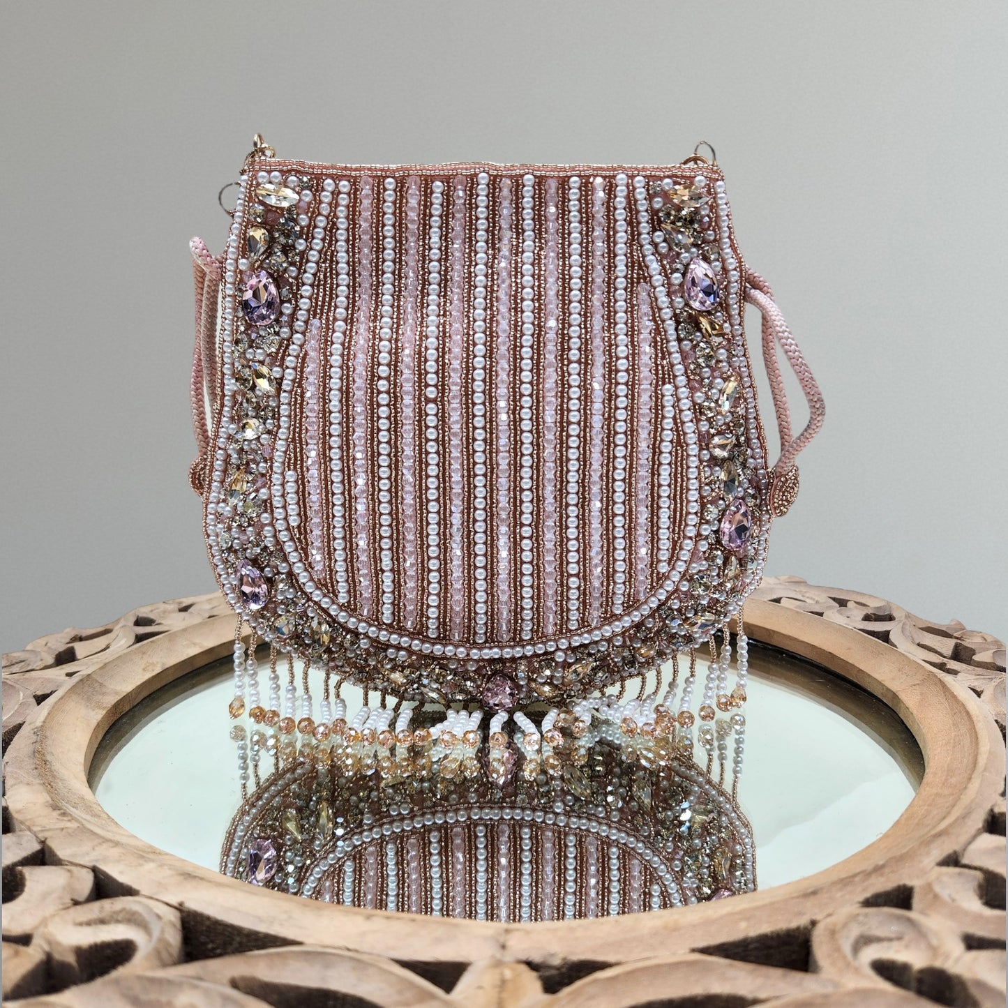 Nayraa Rose Gold Rhinestone Potli