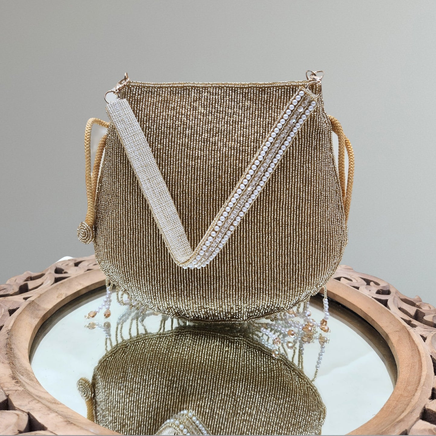 Nayraa Antique Gold Rhinestone Potli