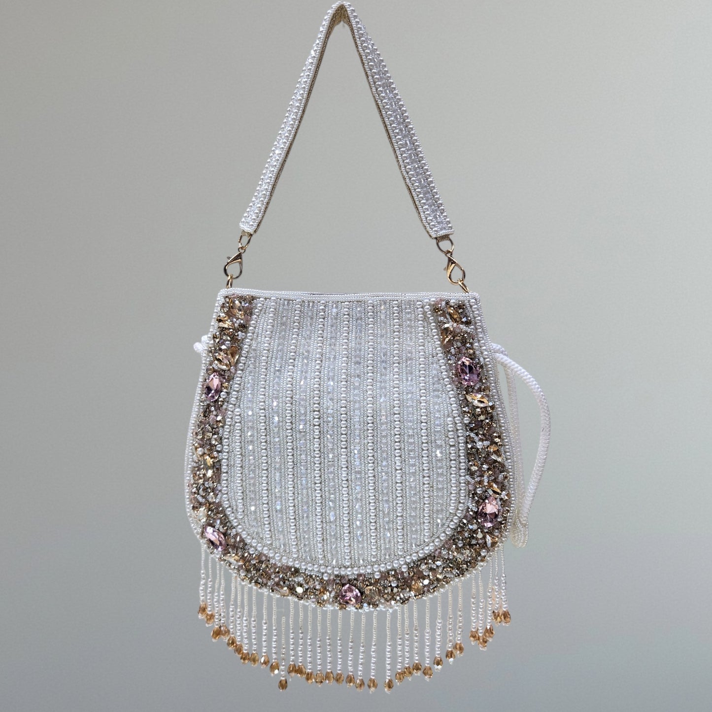 Nayraa White Rhinestone Potli