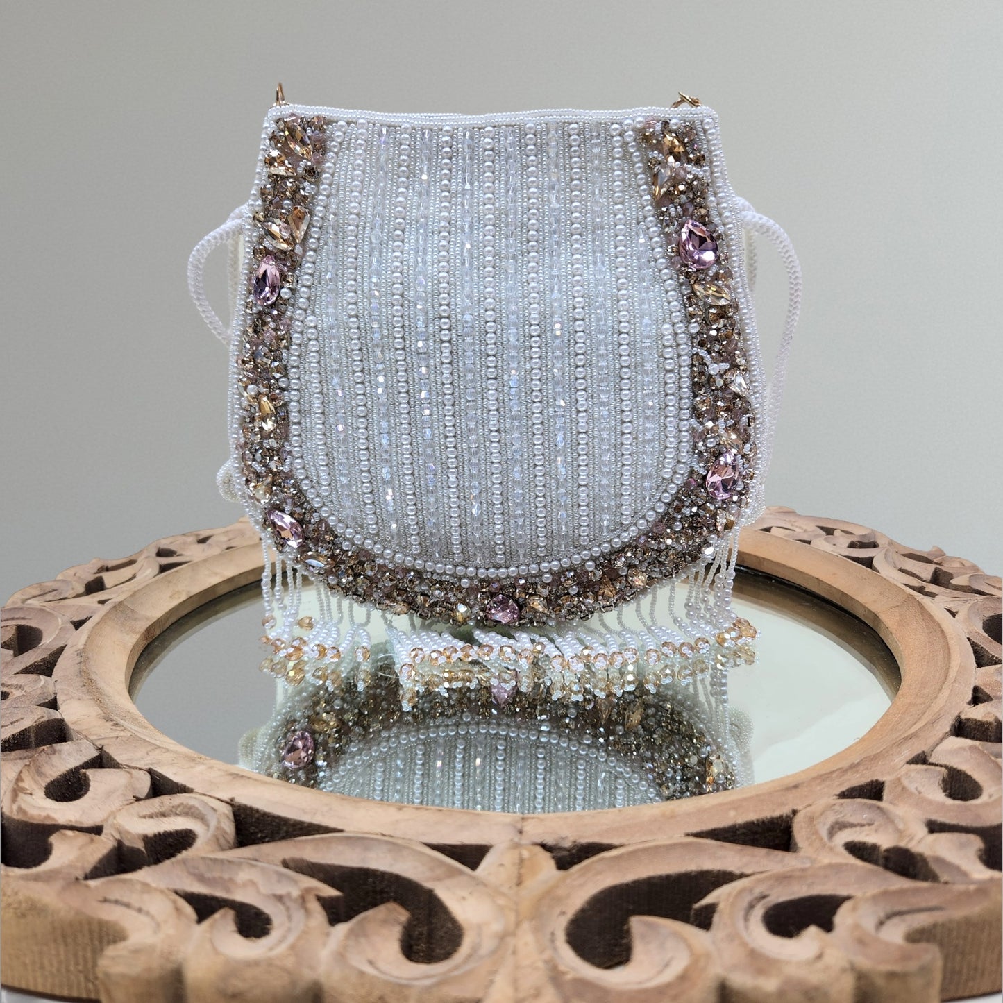Nayraa White Rhinestone Potli