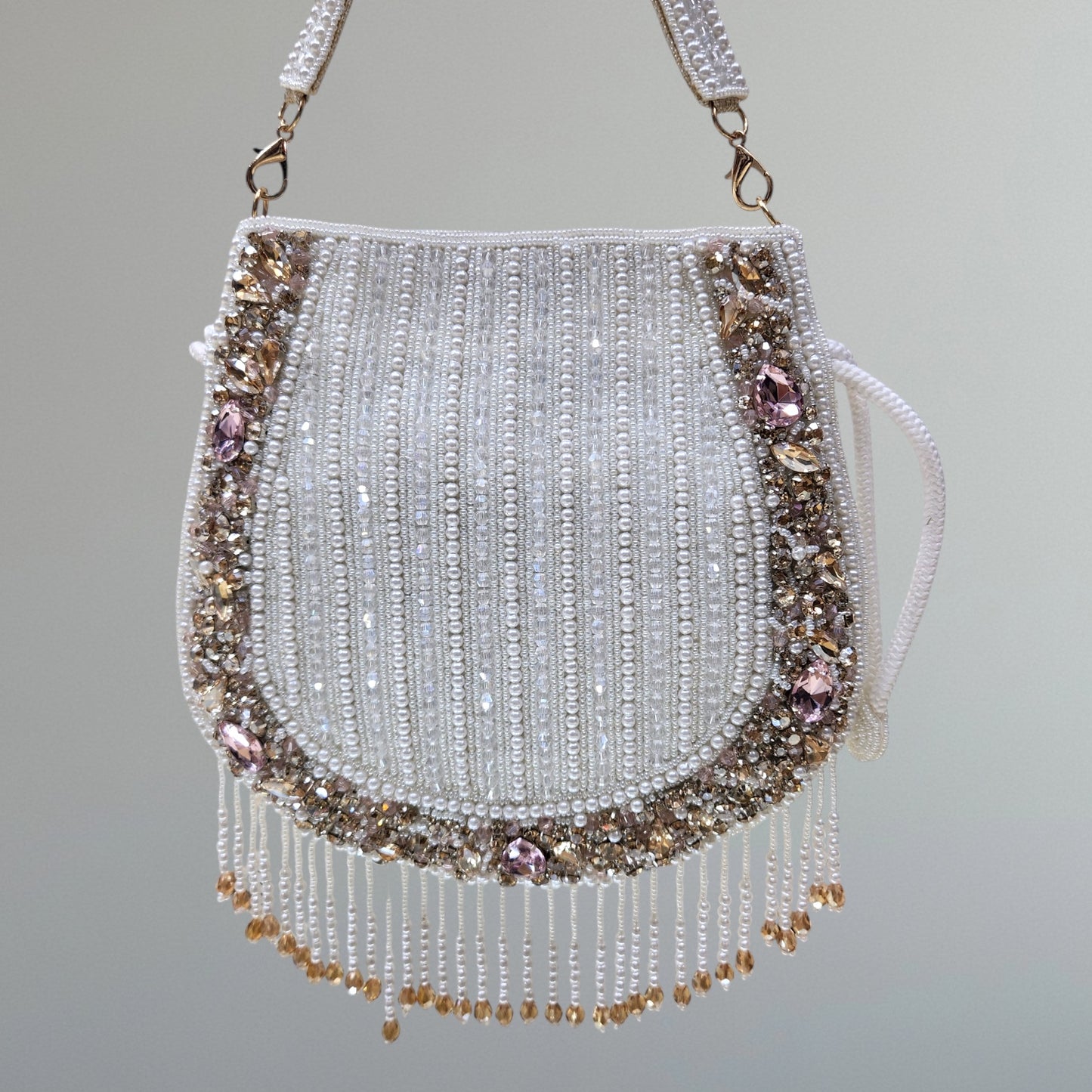 Nayraa White Rhinestone Potli