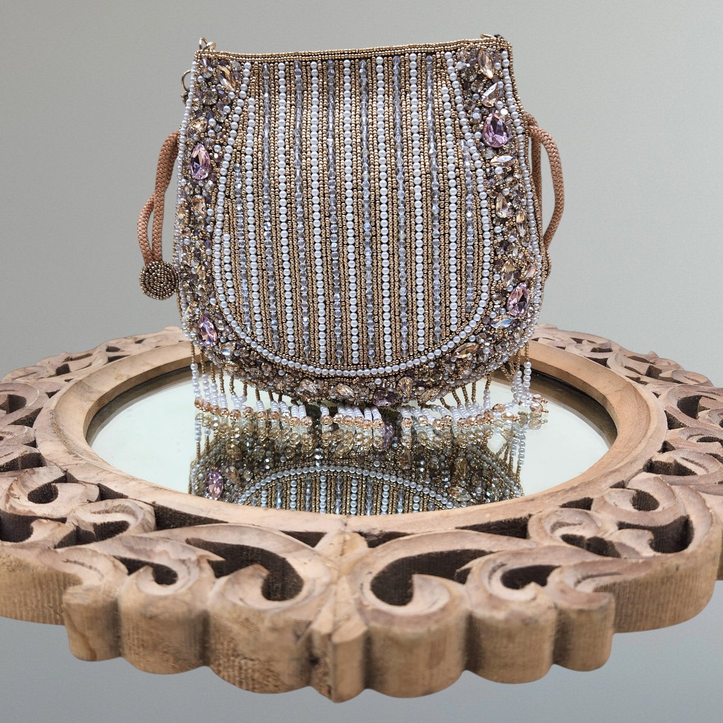 Nayraa Antique Gold Rhinestone Potli