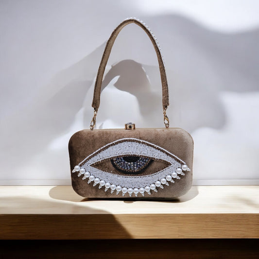 Evil Eye Brown Box Clutch