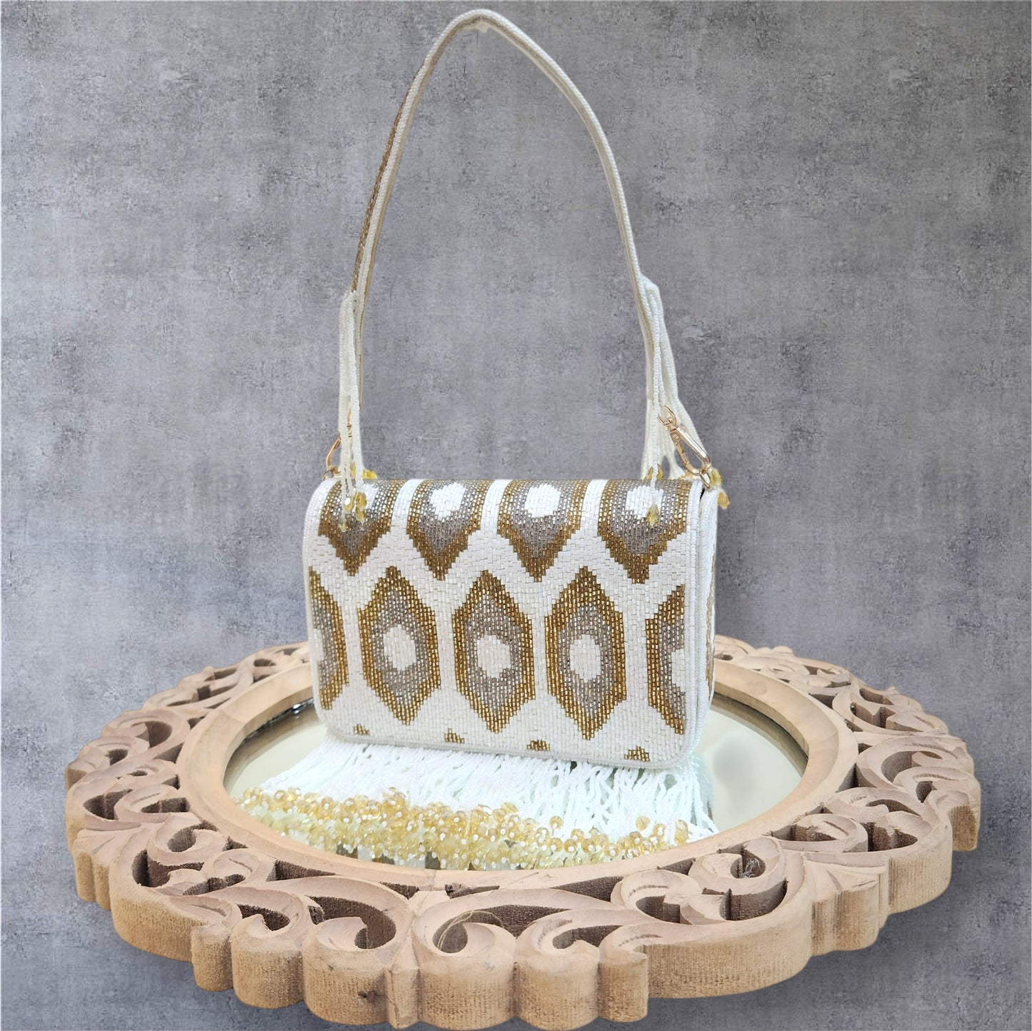 Zareen Fringed Ivory Flapover Box Bag