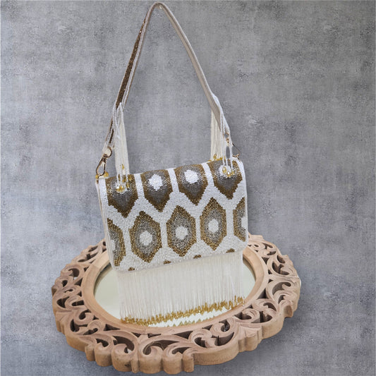 Zareen Fringed Ivory Flapover Box Bag