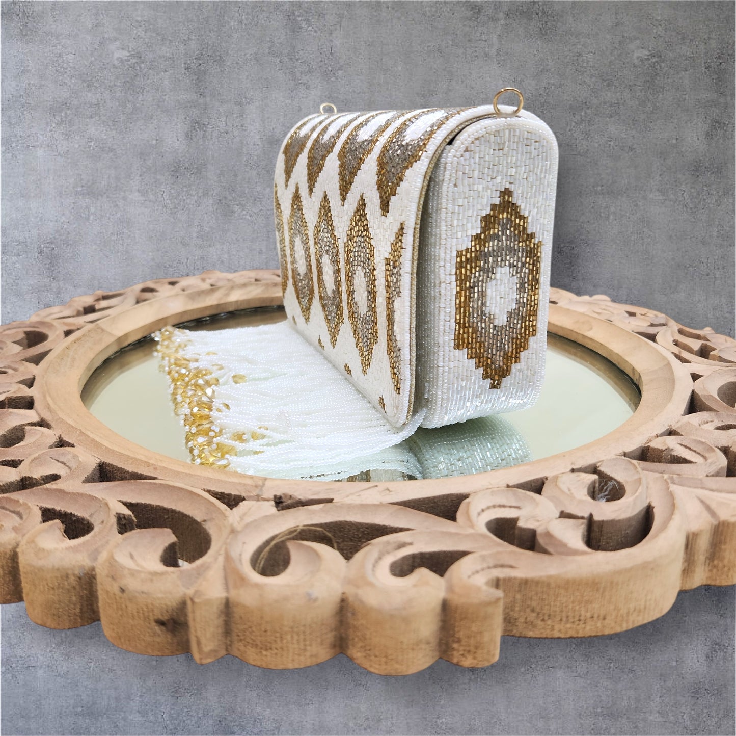 Zareen Fringed Ivory Flapover Box Bag