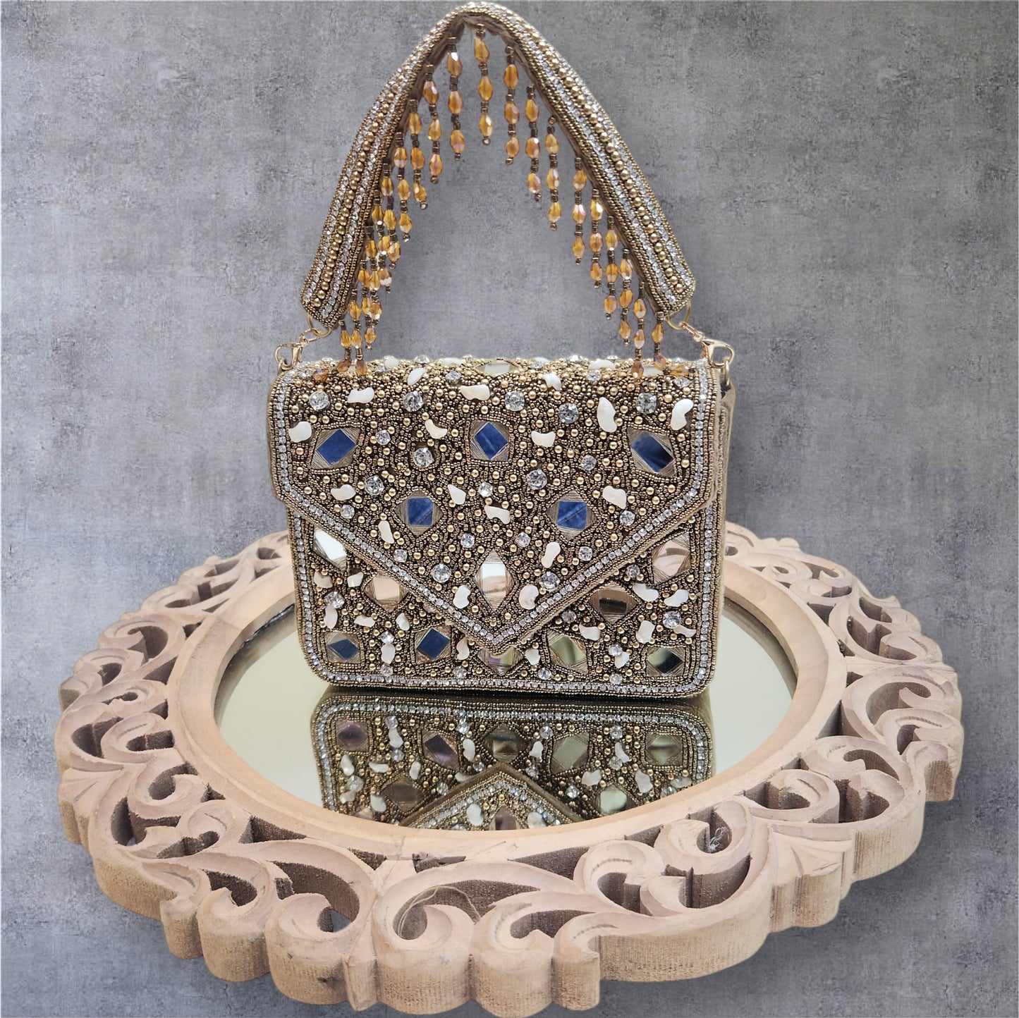 Taara Antique Gold Flapover Box Bag