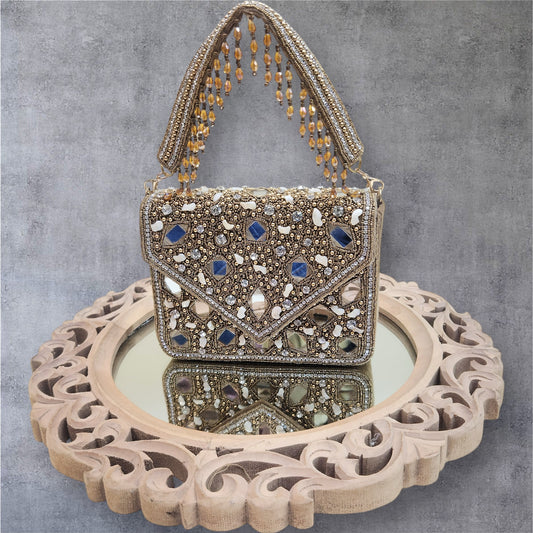Taara Antique Gold Flapover Box Bag