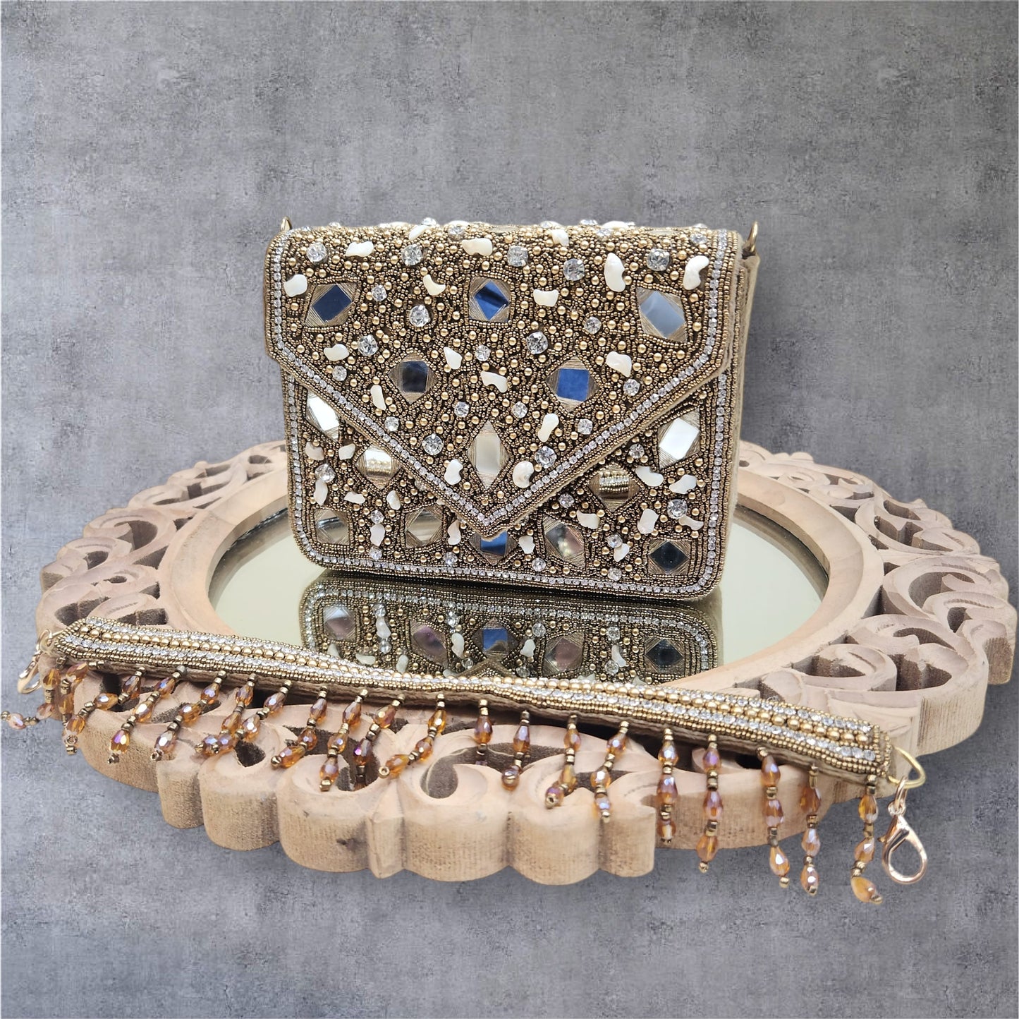 Taara Antique Gold Flapover Box Bag