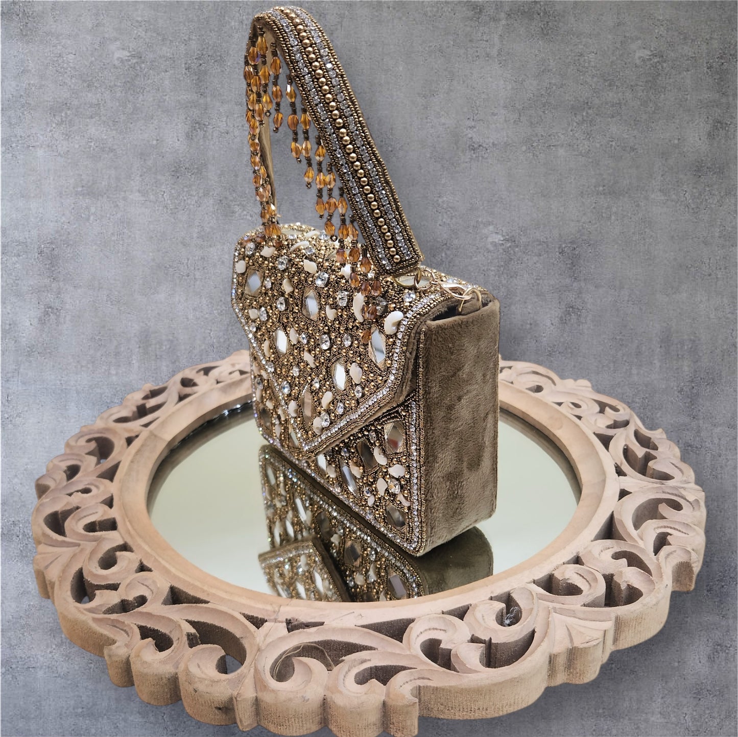 Taara Antique Gold Flapover Box Bag