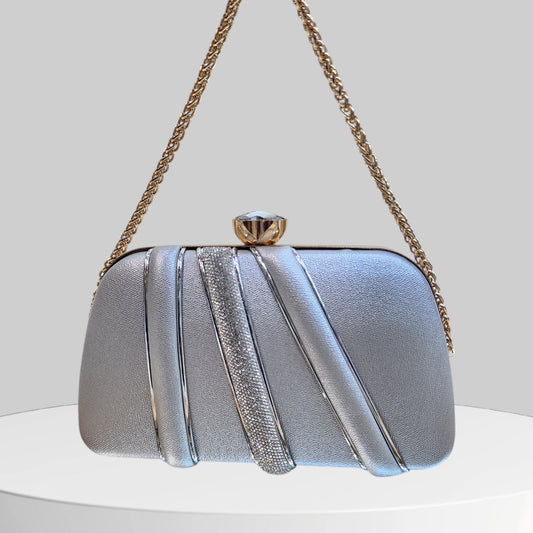 Glimmer Silver Box Clutch