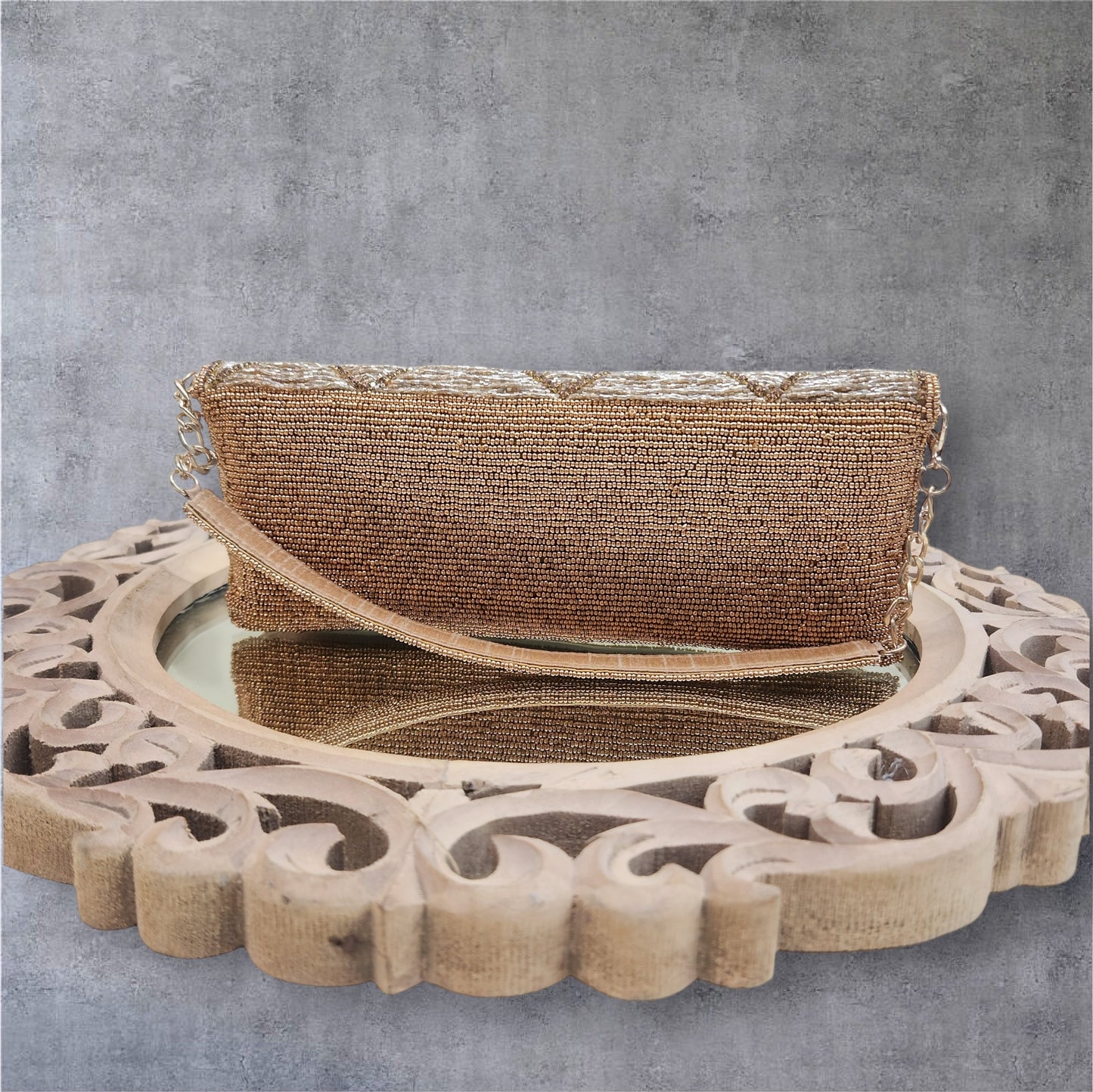 Kainaat Antique Gold Sleek Flapover Bag