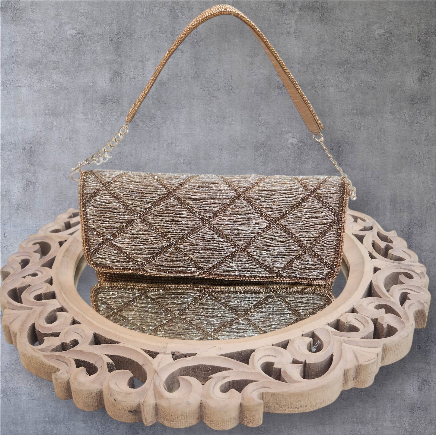 Kainaat Antique Gold Sleek Flapover Bag