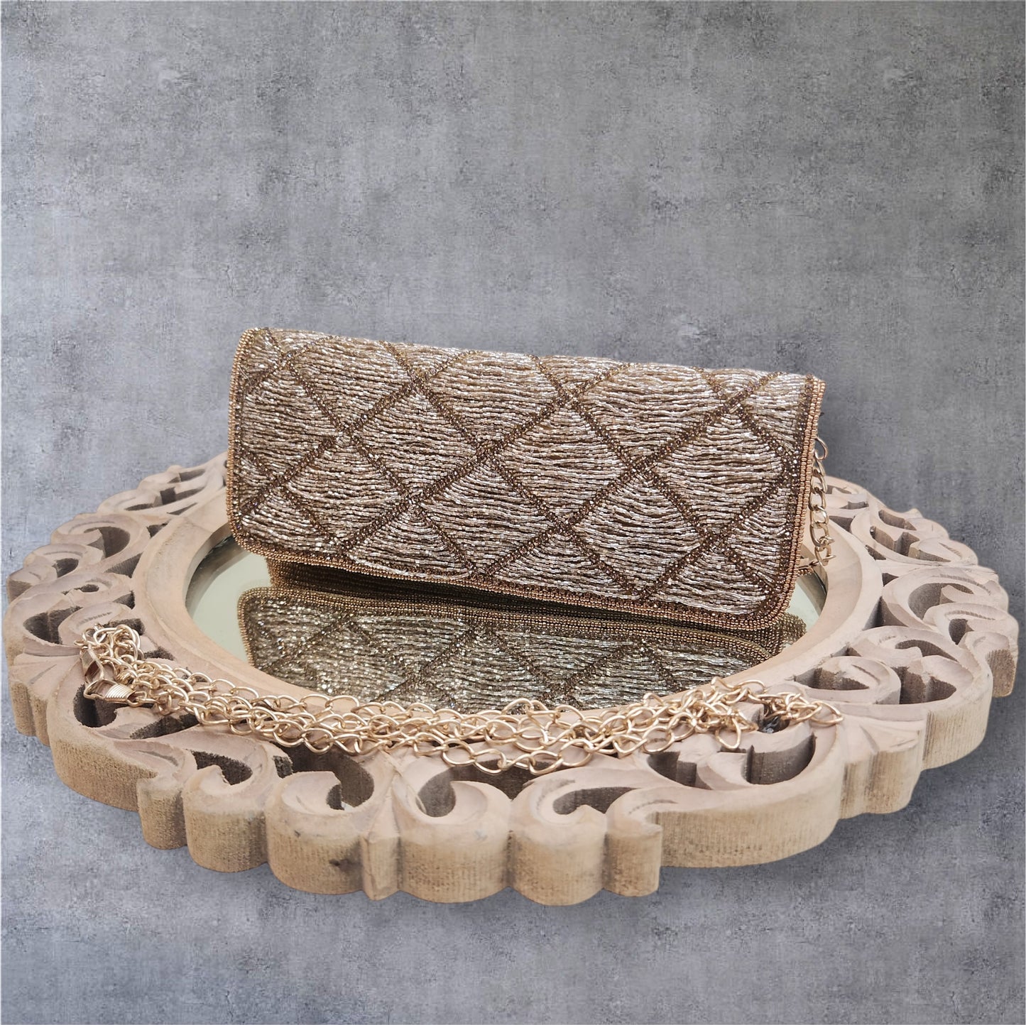 Kainaat Antique Gold Sleek Flapover Bag