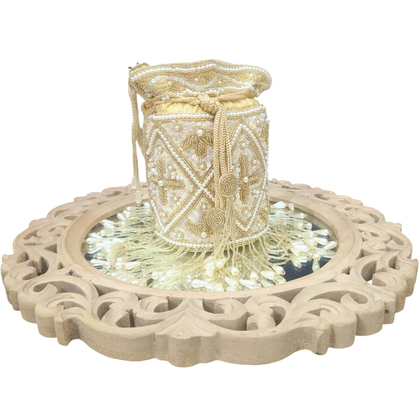 Afreen Sequin Gold Pearl Potli