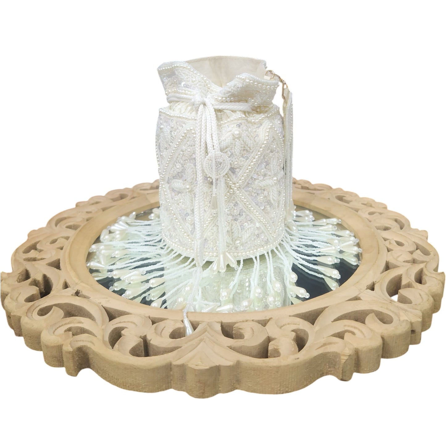 Afreen Sequin Ivory Pearl Potli