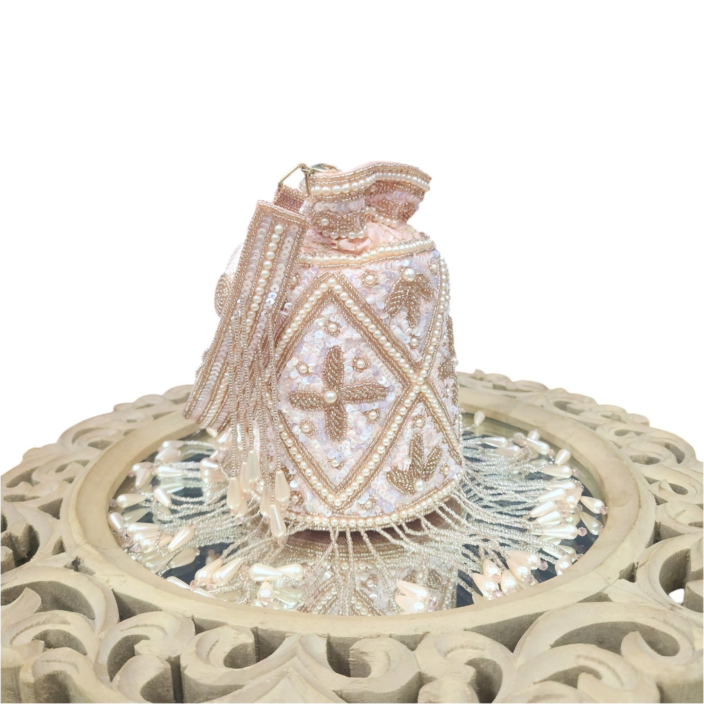 Afreen Sequin Rose Gold Pearl Potli