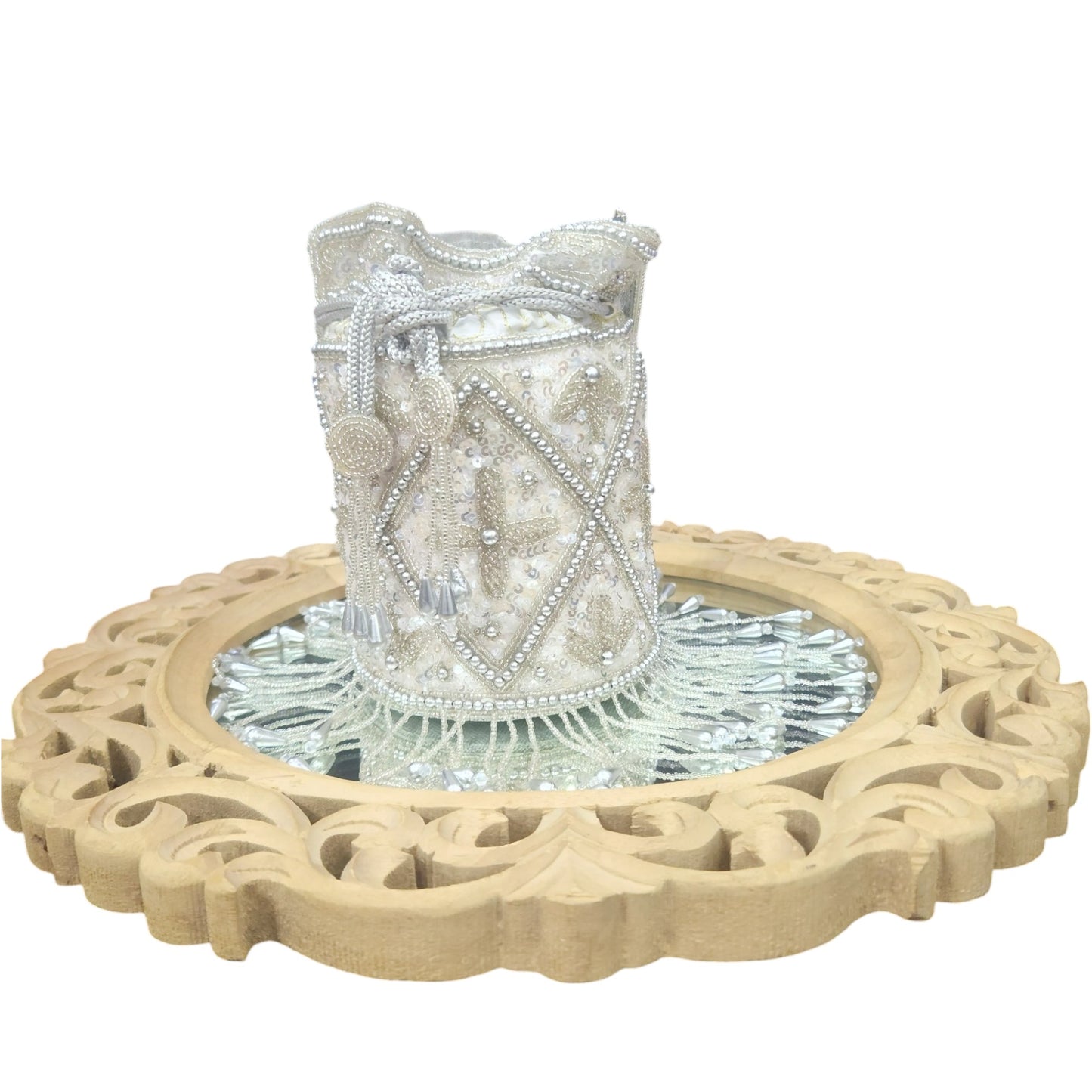 Afreen Sequin Silver Pearl Potli