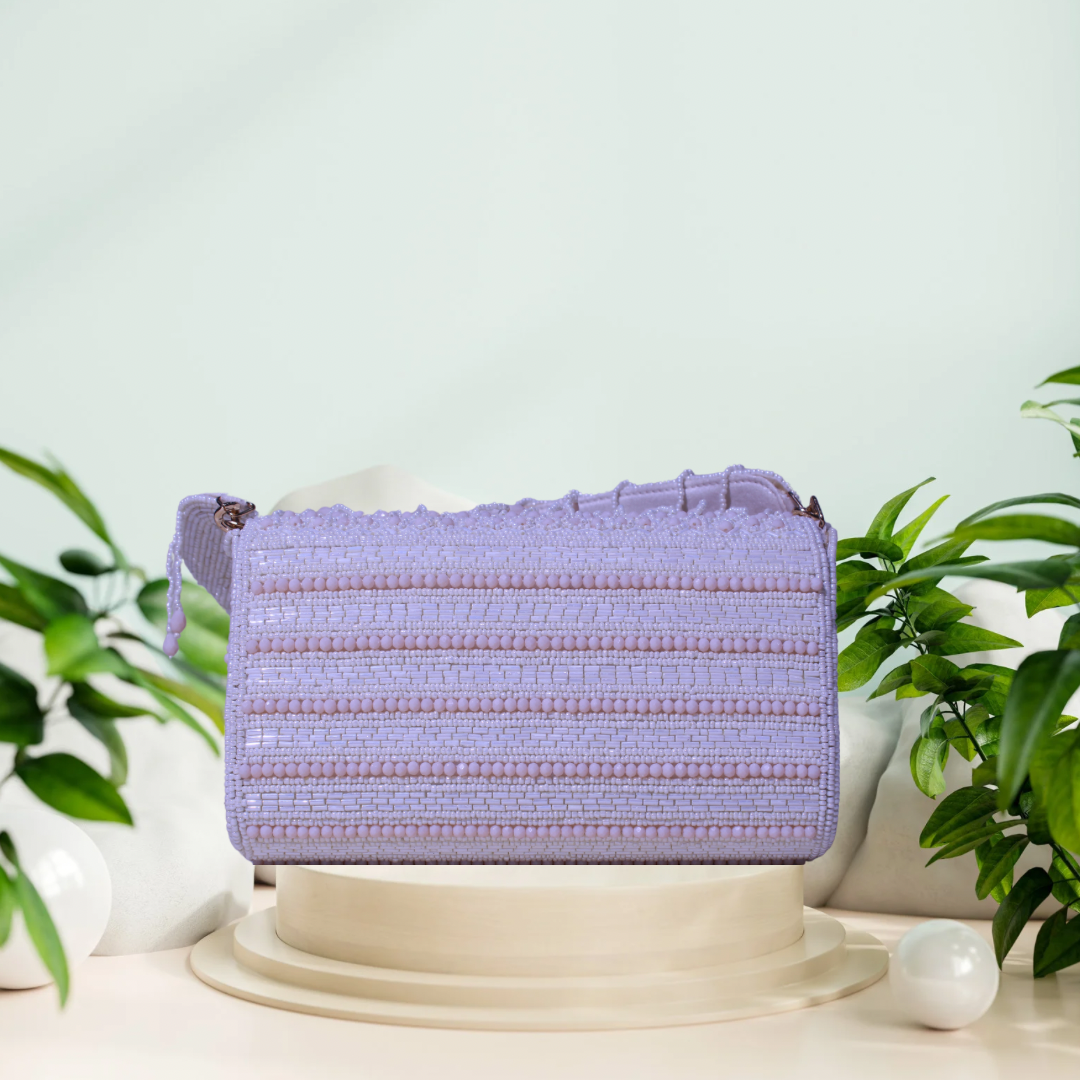 Reverie Beaded Cream FlapOver Clutch Bag
