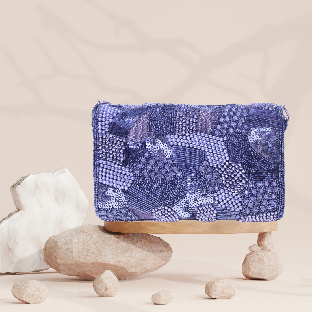 Mosaic Symphony Metallic Grey FlapOver Clutch Bag