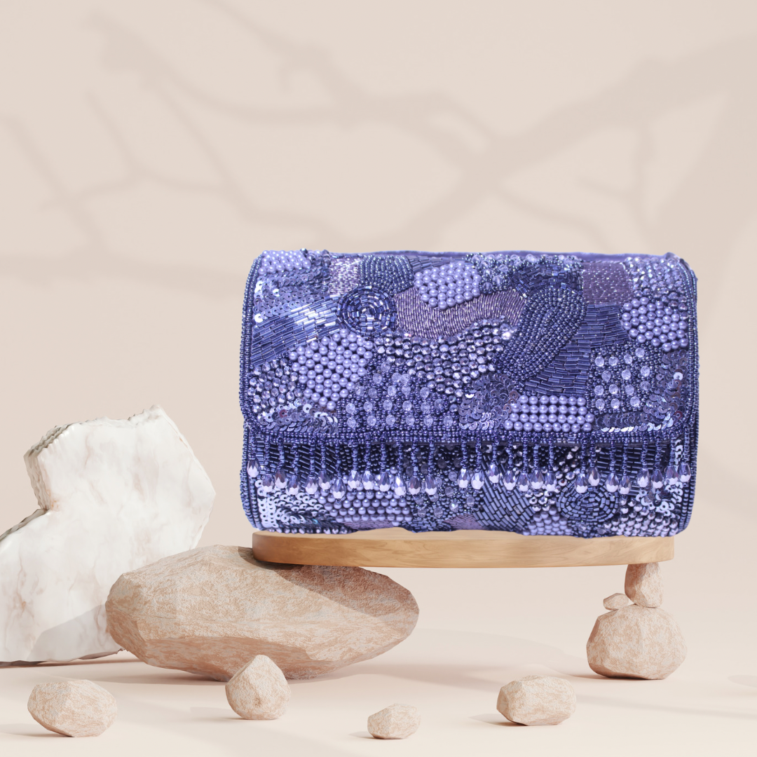 Mosaic Symphony Metallic Grey FlapOver Clutch Bag