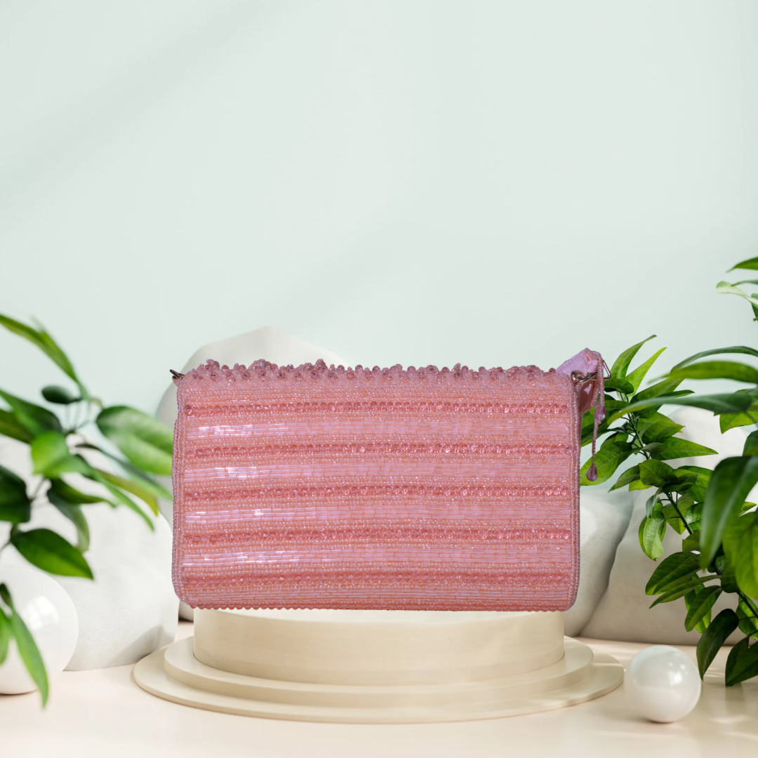 Reverie Beaded Rose Gold FlapOver Clutch Bag