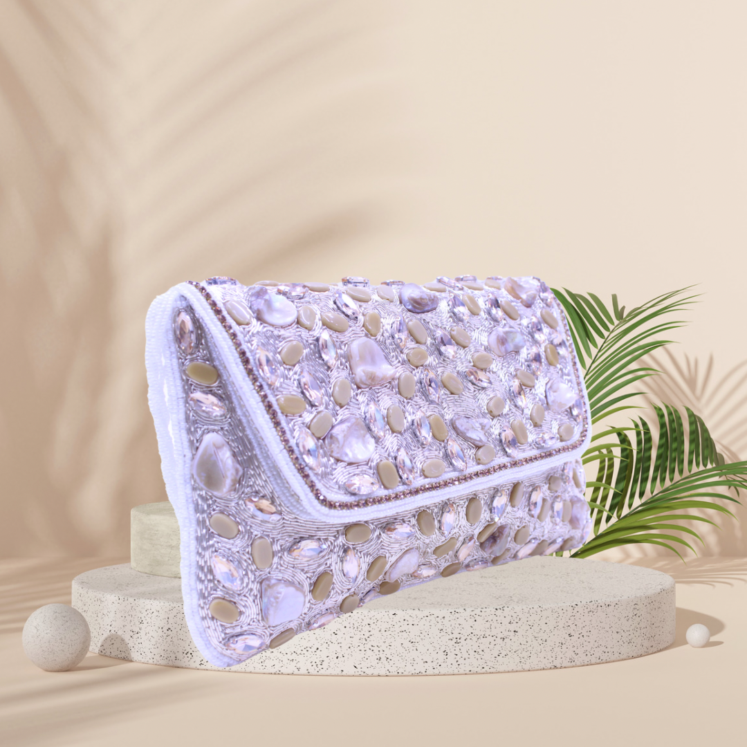Baroque Mosaic White Envelope Clutch