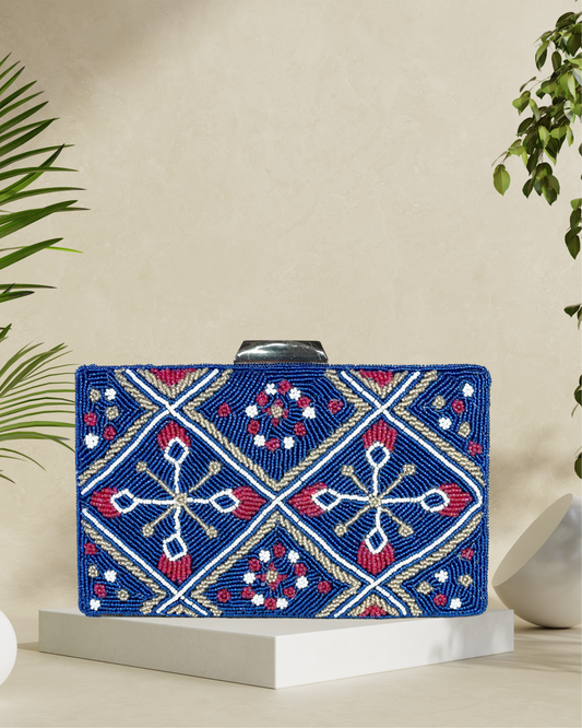 Rhombus Blue Patola Box Clutch