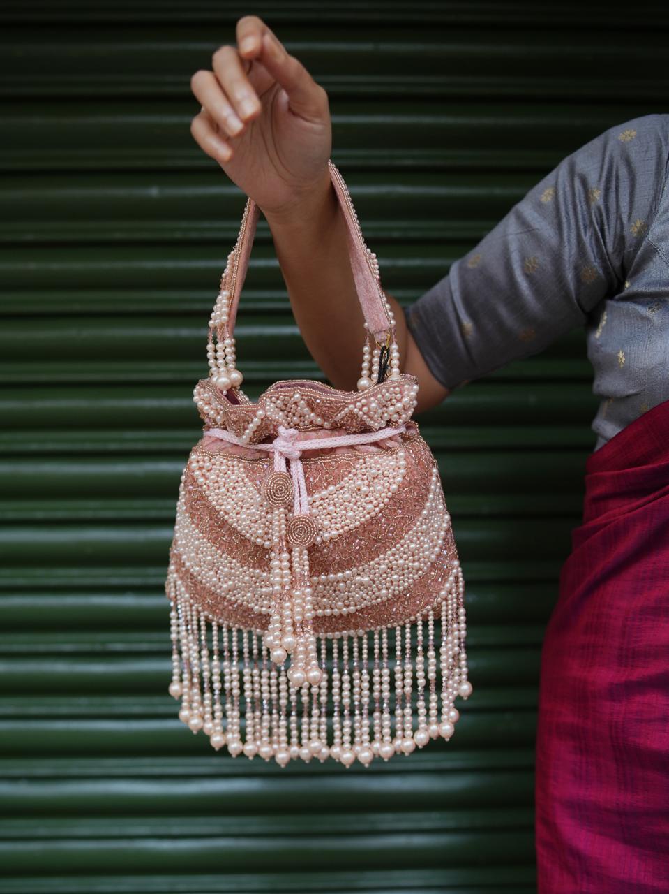 Moti Leher Rose Gold Potli