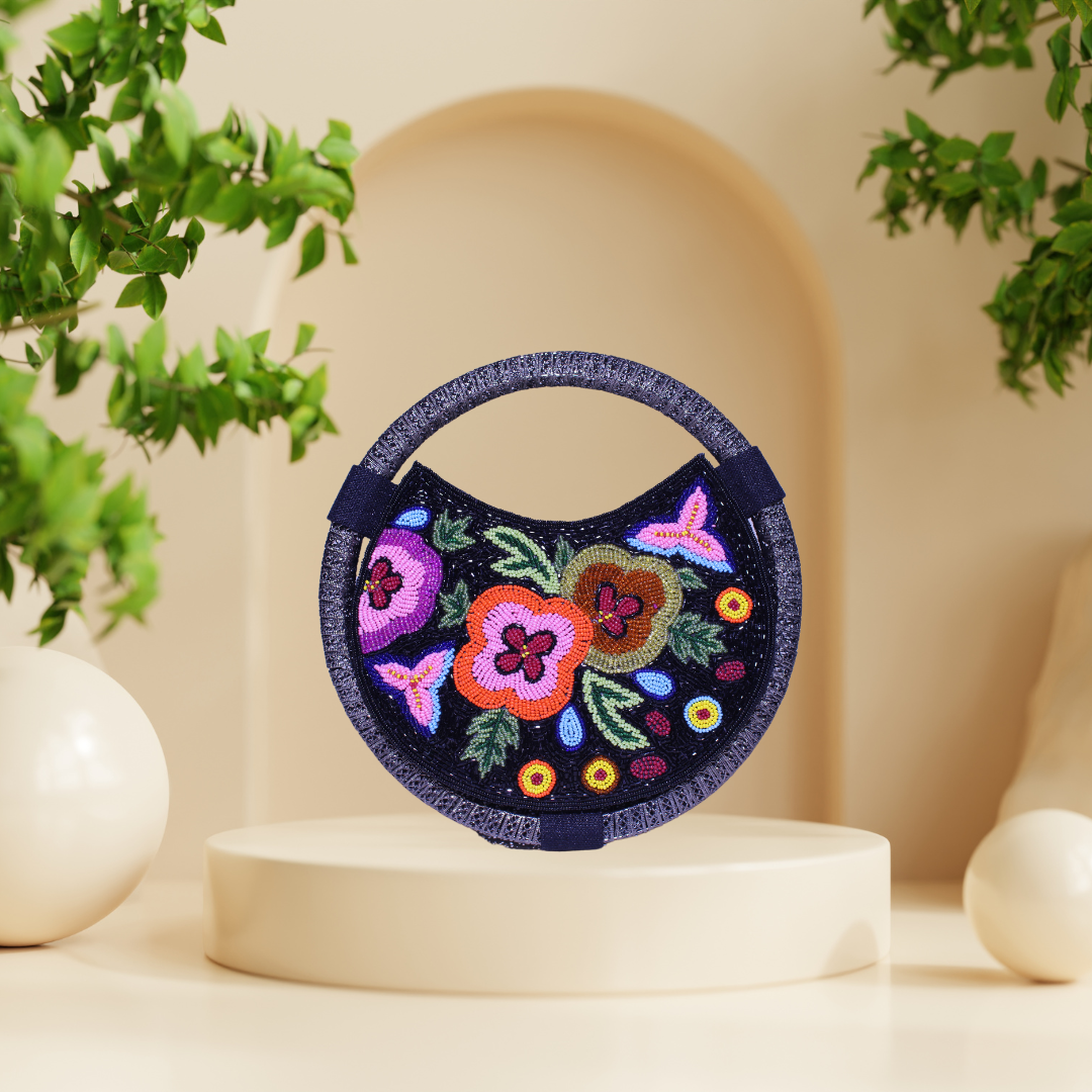 Floral Fantasy Black Party Ring Bag